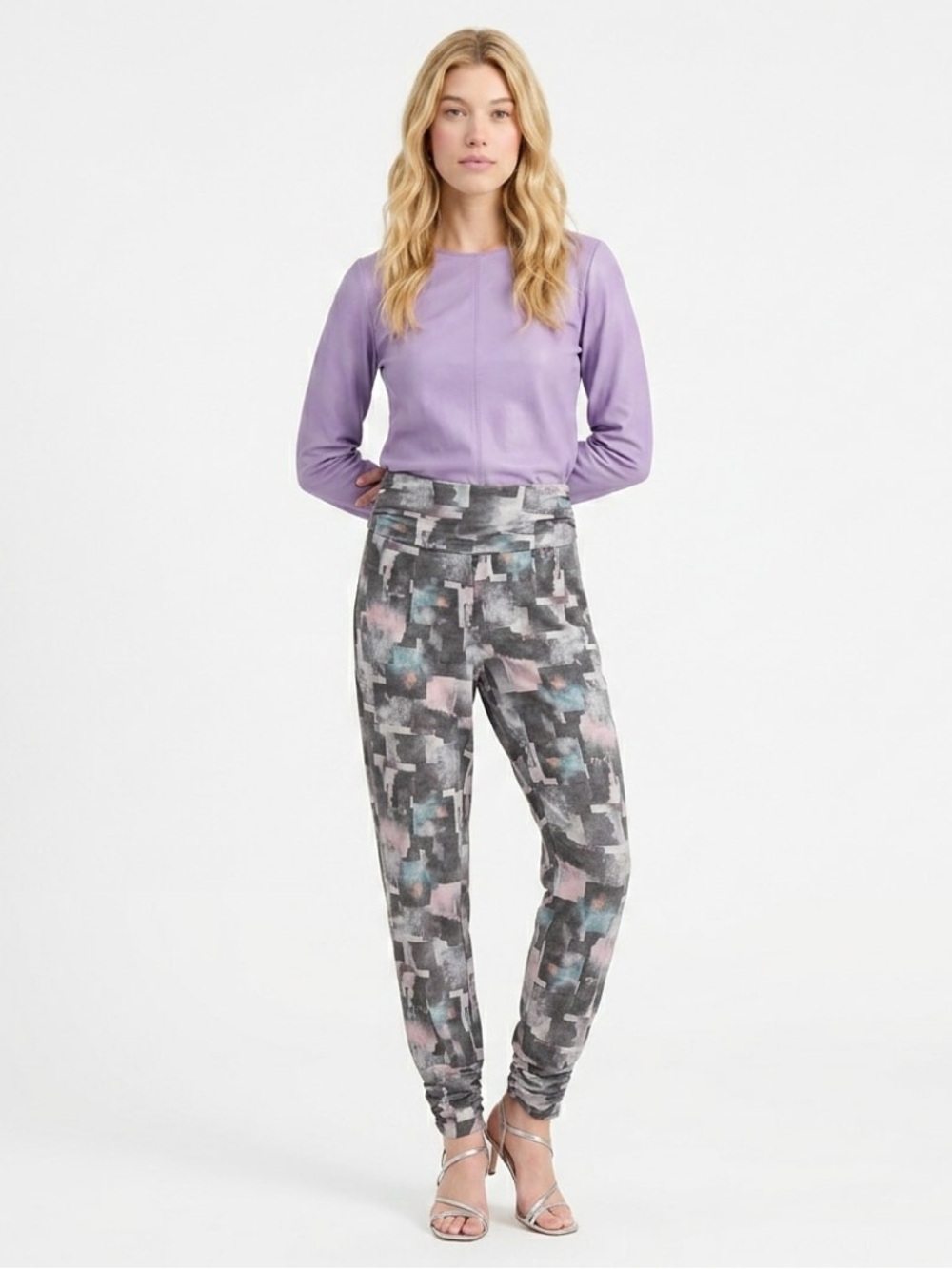 NWT Tahari Sport Women’s High Waist Active Jogger Pants in Gray Multi Sz S